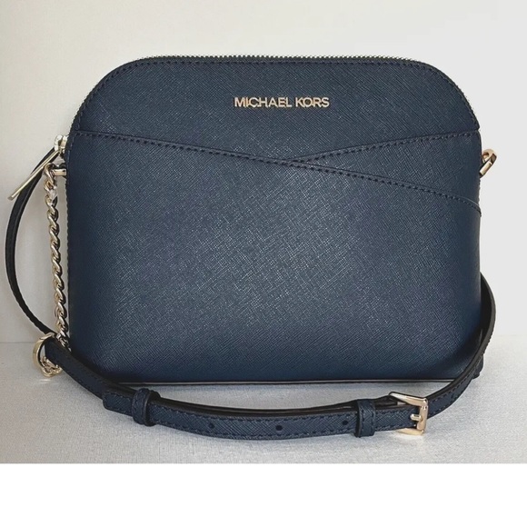 New Michael Kors Jet Set Travel Medium Dome Crossbody Leather Navy - Picture 1 of 5